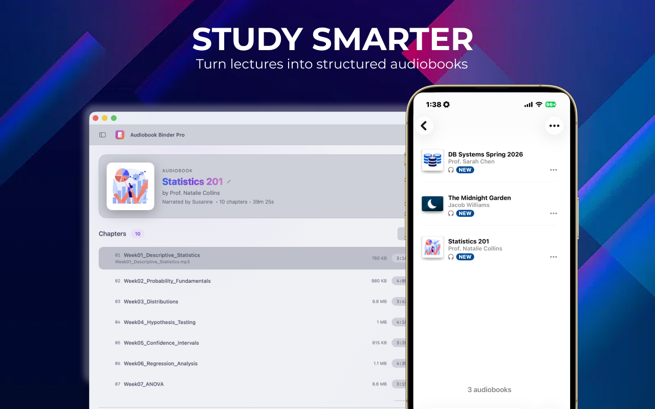 Organize any audio — podcasts, lectures, MP3s automatically chaptered